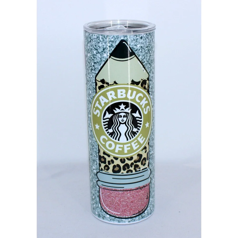 Starbucks Teacher Life Pencil Tumbler Leopard Print Insulated Travel Cup Lid